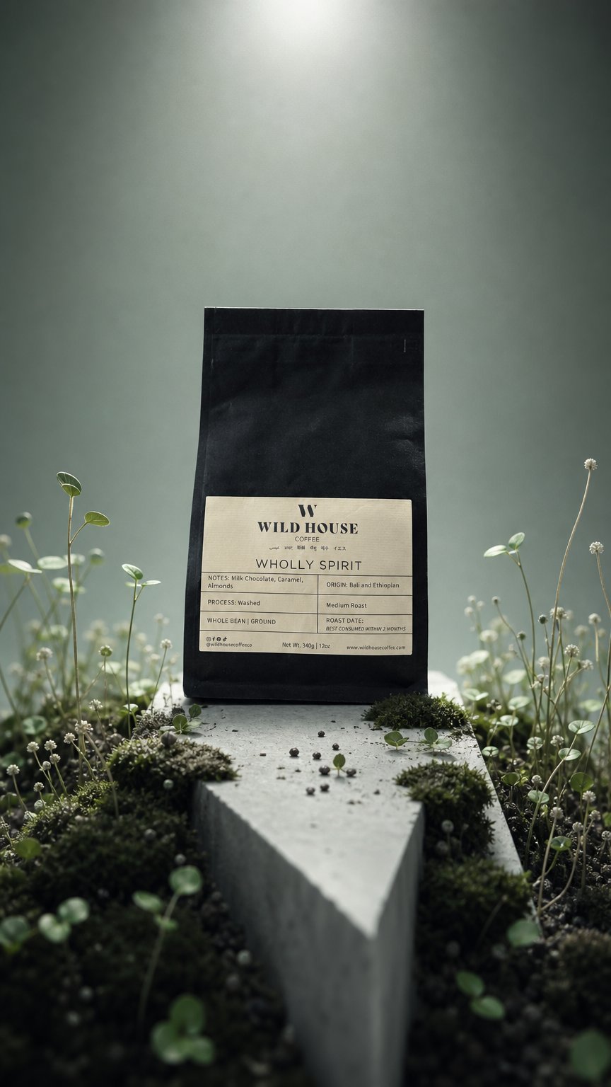 AI product shot of WHOLLY SPIRIT - ORGANIC LIGHT MEDIUM ROAST - Ethiopian & Bali