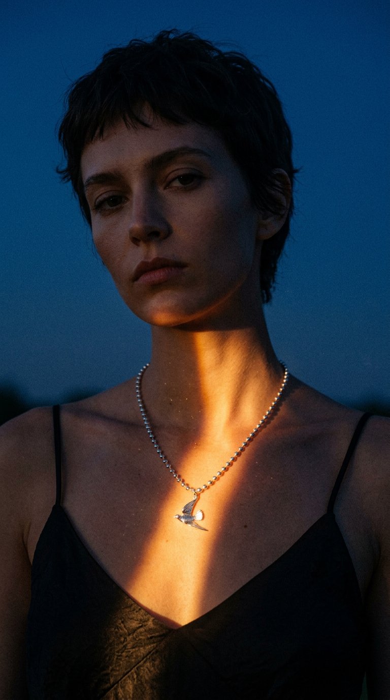 AI product shot of 925 silver ball chain dove