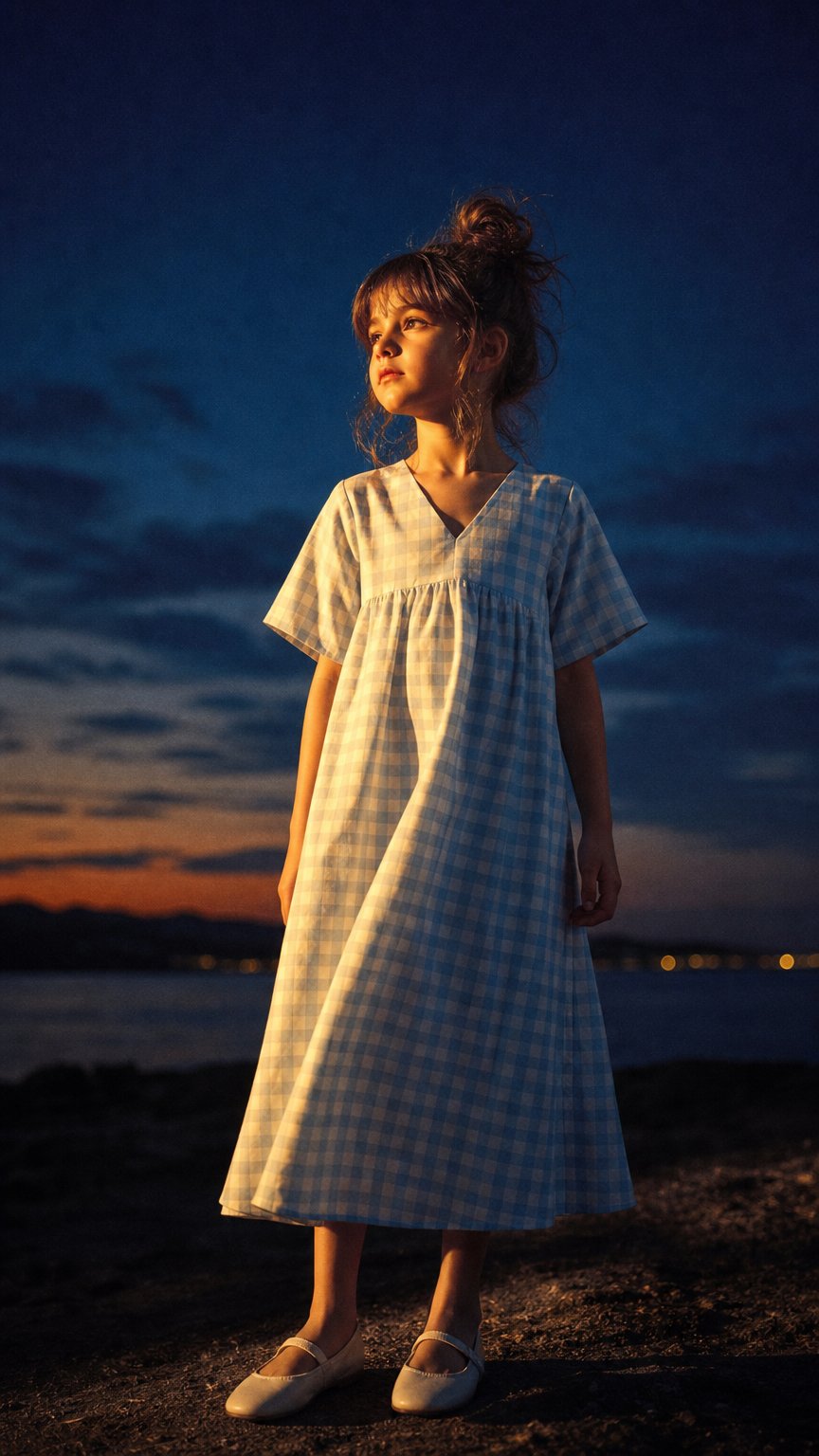 AI product shot of 8716G Gingham Baby Doll A-line Dress - Pale Blue