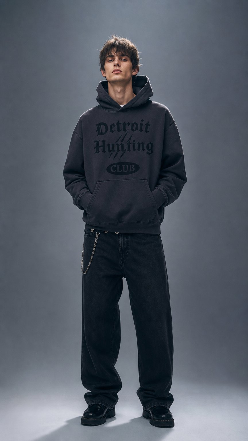 AI product shot of VINTAGE BLACK HOODIE
