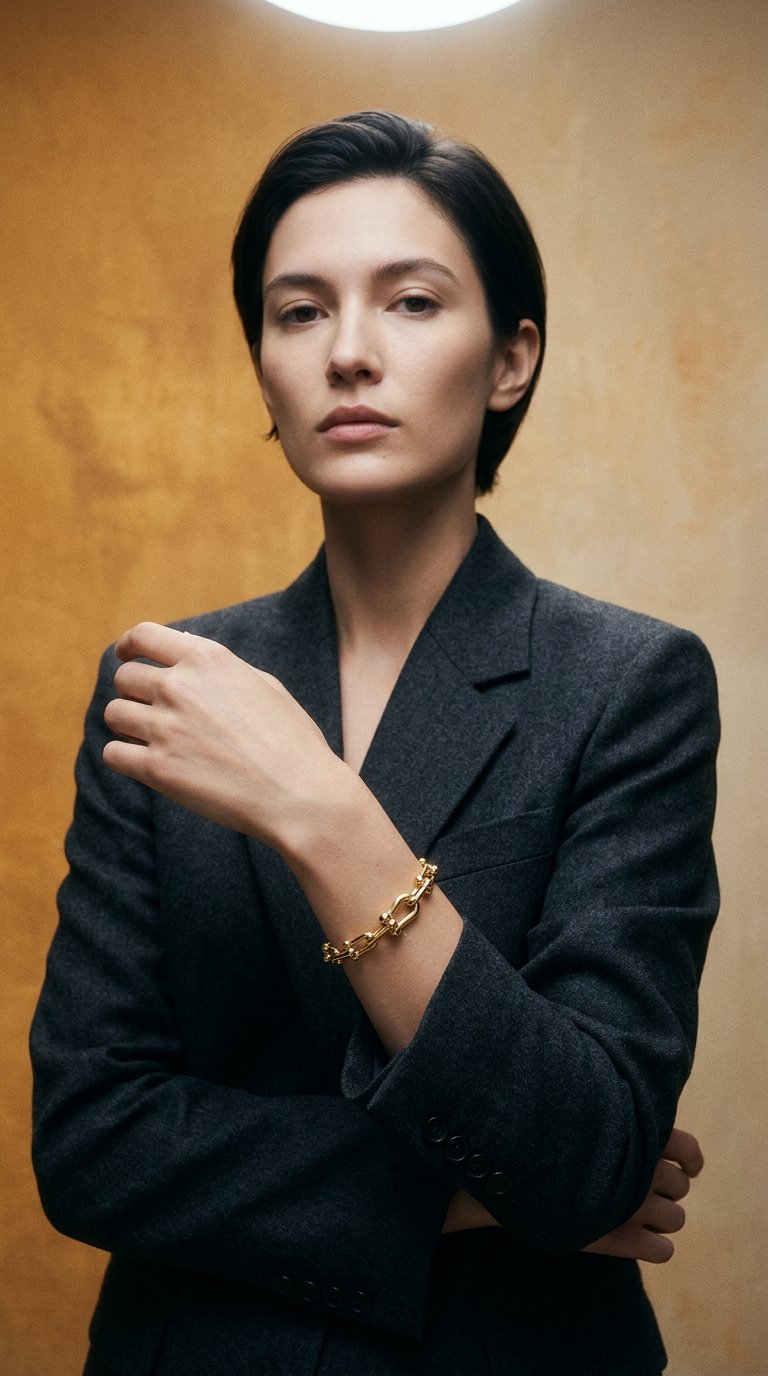 AI product shot of Tiffany HardWear Micro Link Bracelet in Yellow Gold