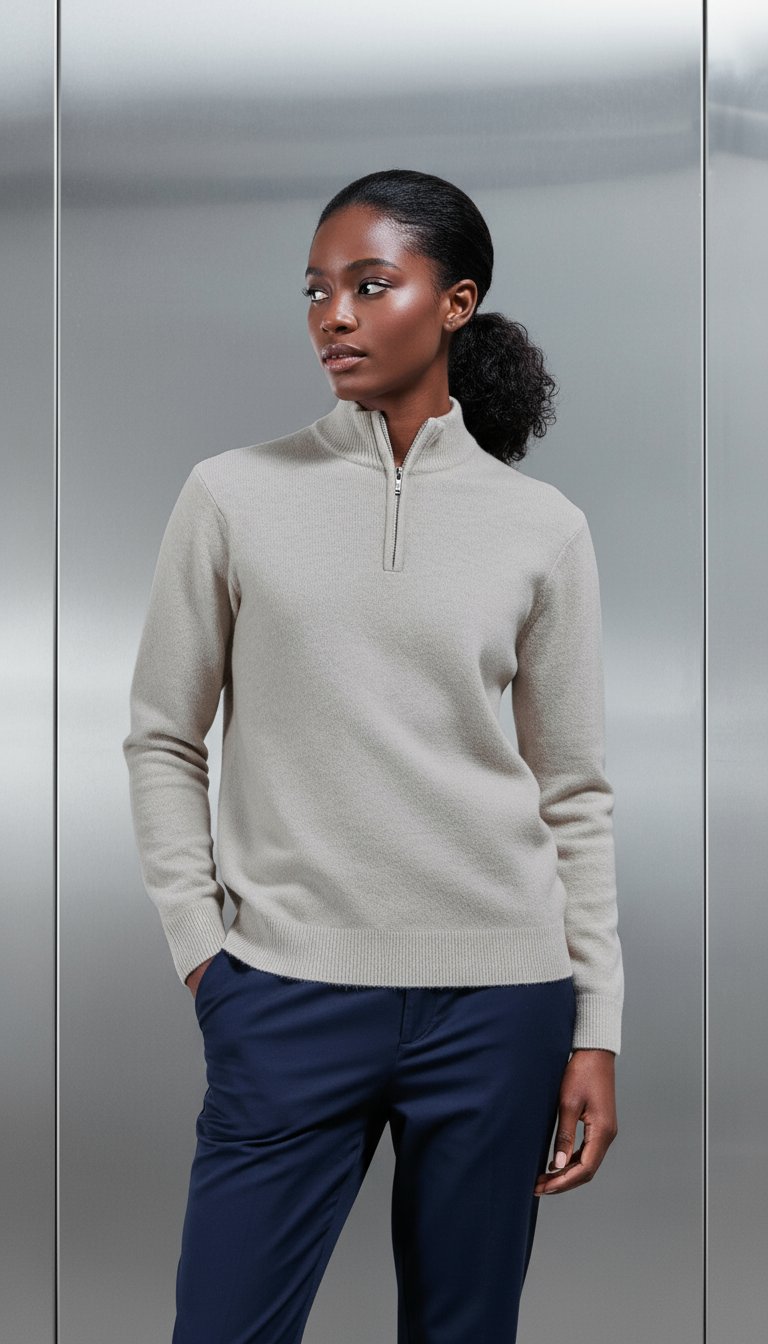 AI product shot of Chunky Wool Half Zip in Stone