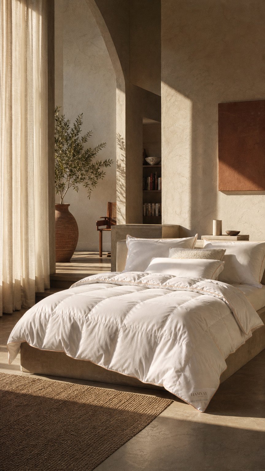 AI product shot of Luxury Hungarian Goose Down Duvet, white down – PureDelight