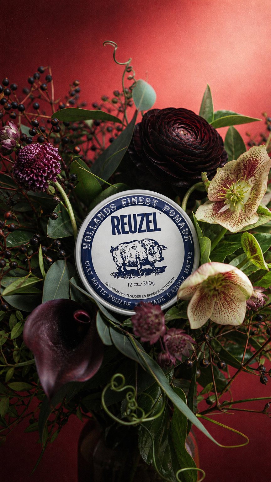 AI product shot of Reuzel Clay Matte Pomade | Sterke Hold & Matte Finish