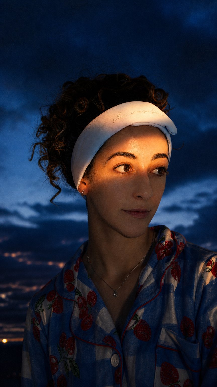 AI product shot of Blue Hour Luxury Silk Headband