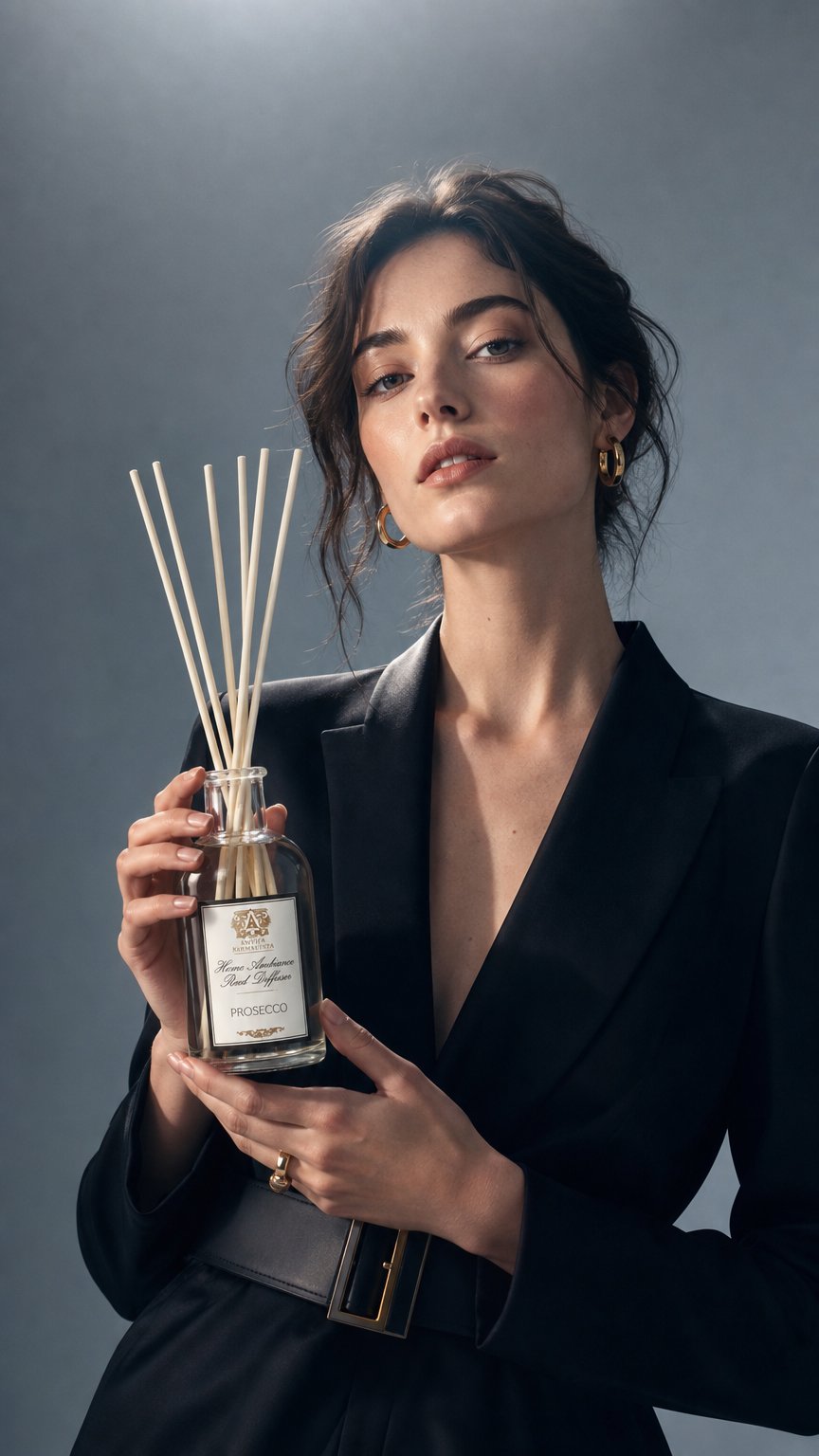 AI product shot of 100ml Prosecco Reed Diffuser