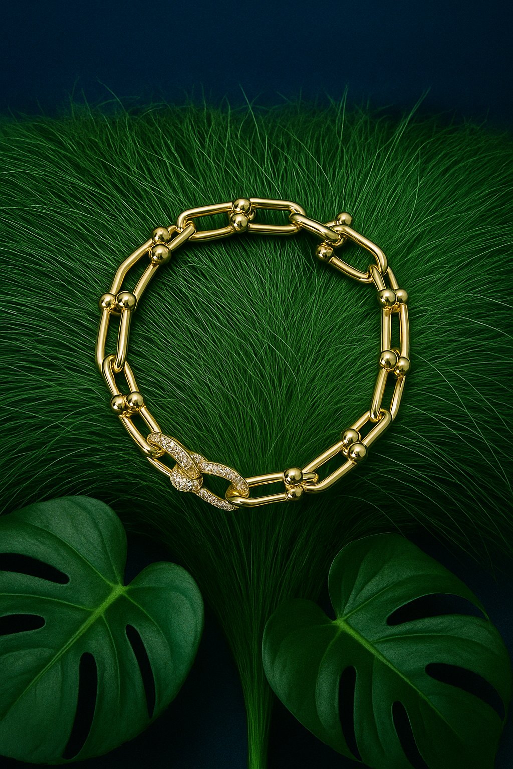 AI product shot of Tiffany HardWear Medium Link Bracelet in Yellow Gold with Diamonds