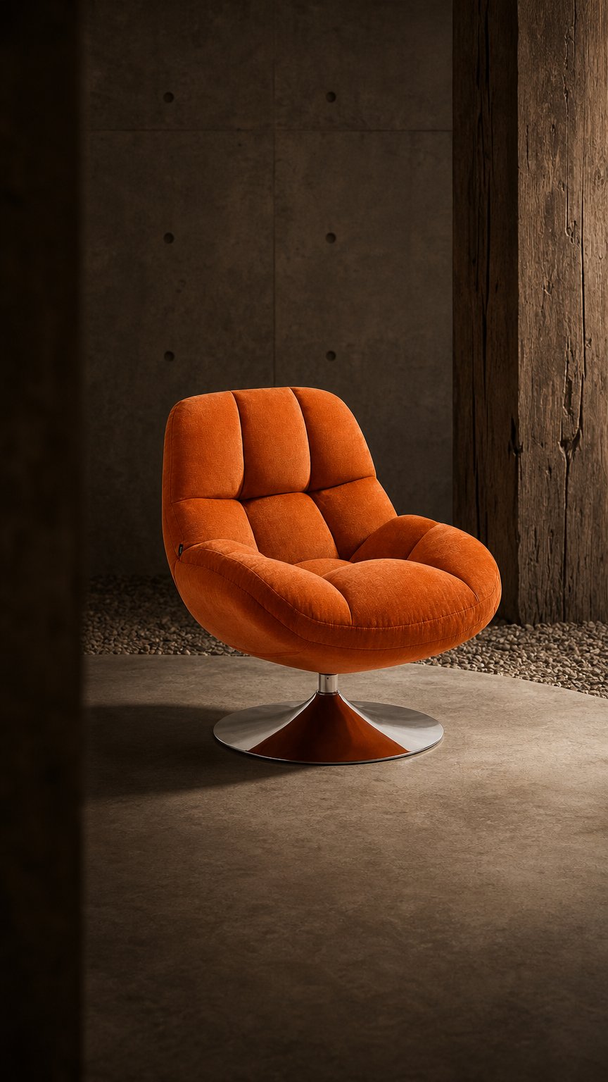 AI product shot of Mogliano - Drehsessel aus Stoff und verchromtem Metall - Orange