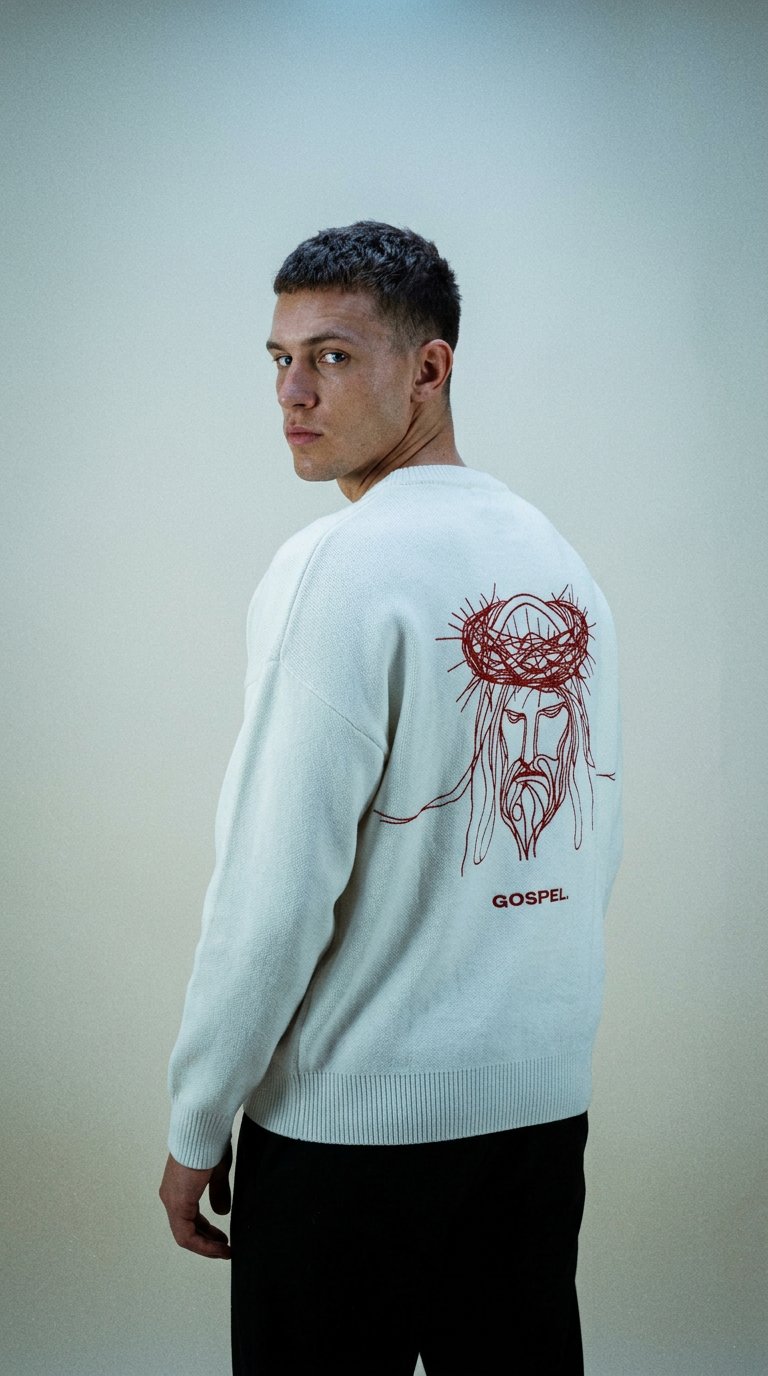 AI product shot of STILL UNASHAMED SWEATER - WHITE