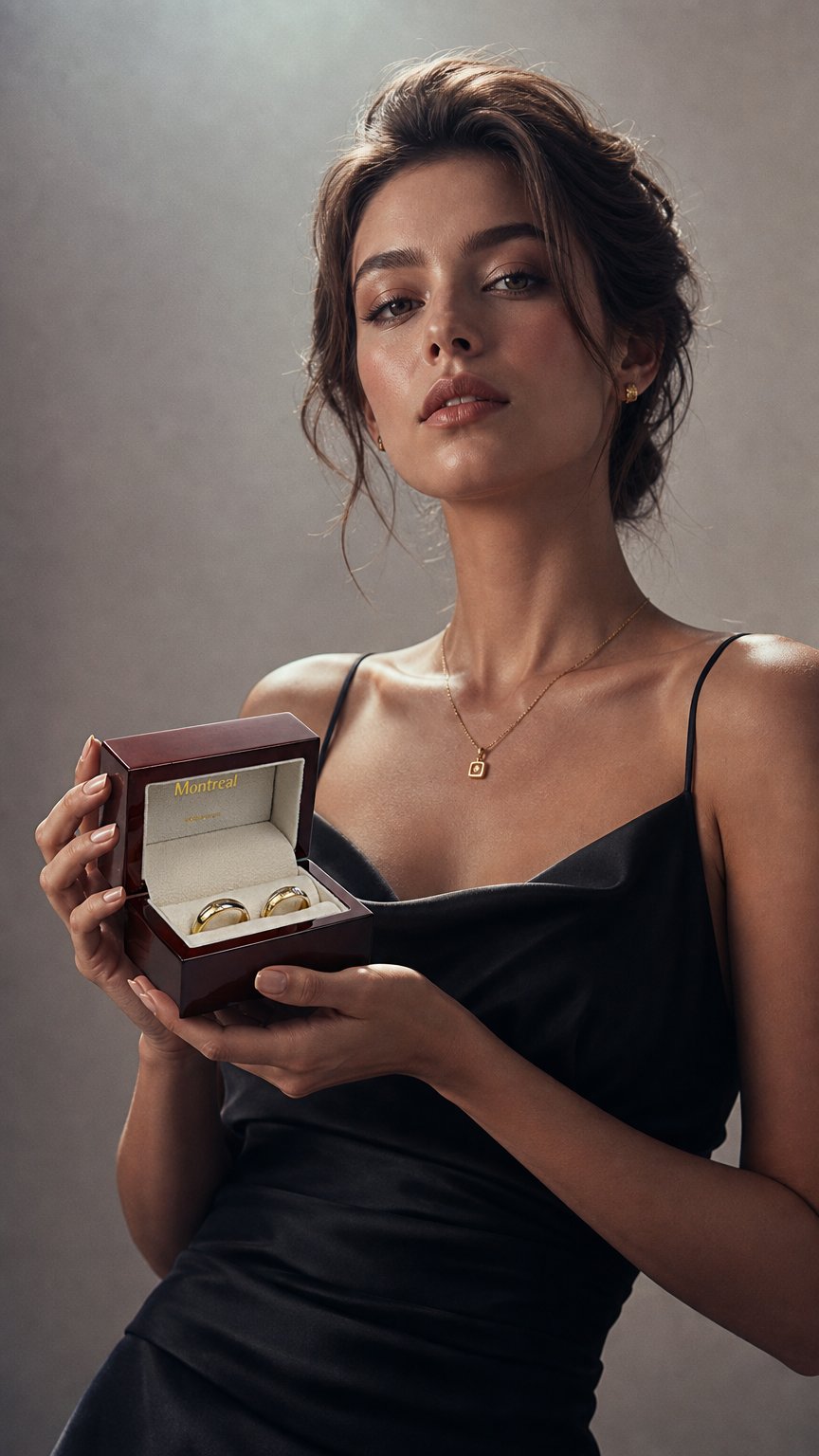 AI product shot of Montreal ECO Jewelry Box for Wedding Rings