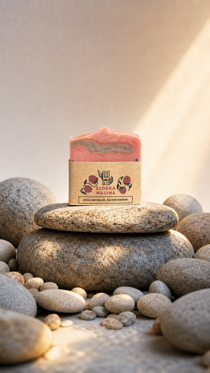 AI product shot of Mydło naturalne SŁODKA MALINKA