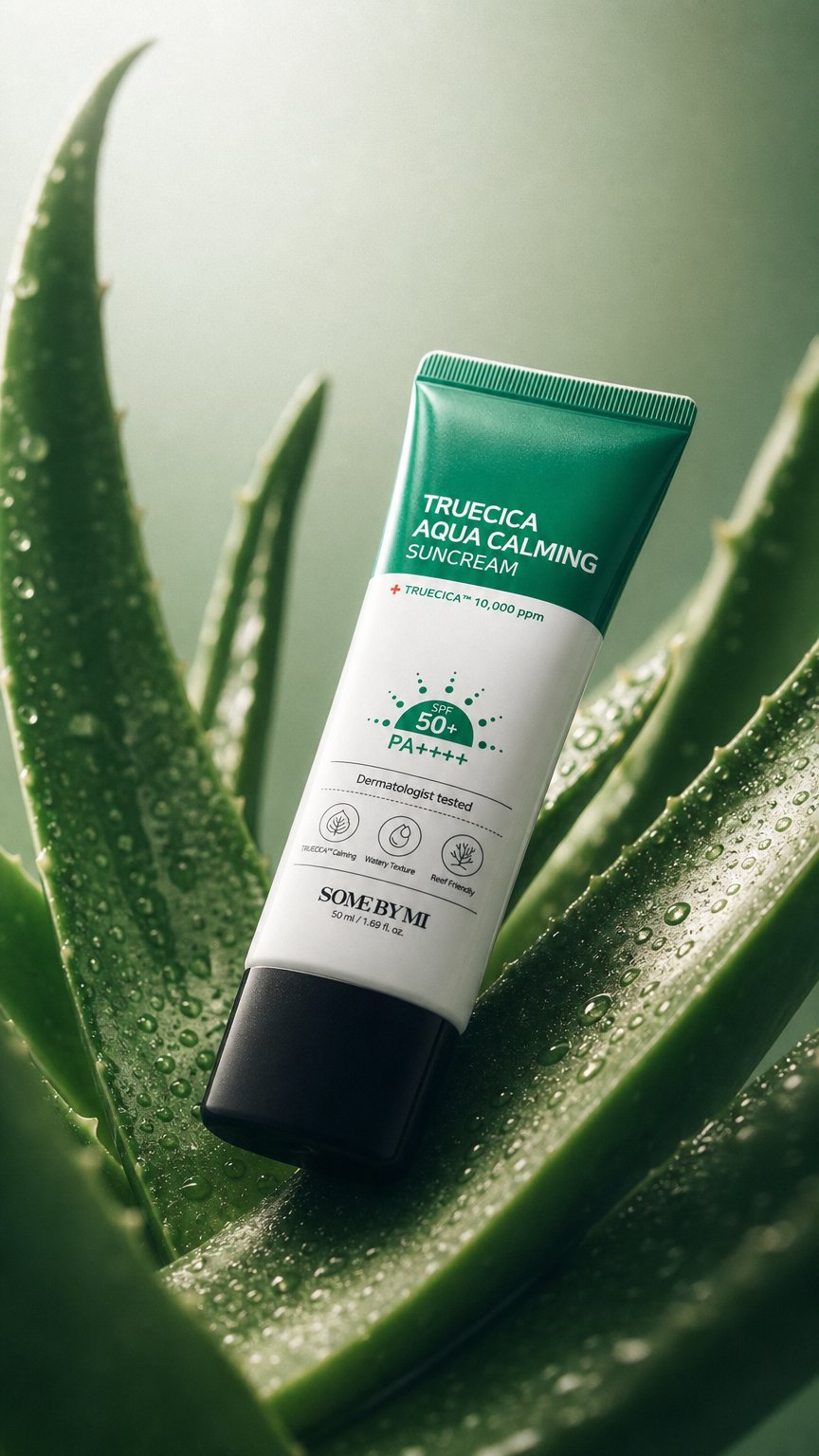 AI product shot of Truecica Aqua Calming Suncream SPF50+ PA++++