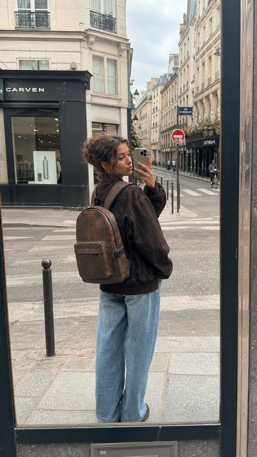 AI product shot of Ar leather backpack