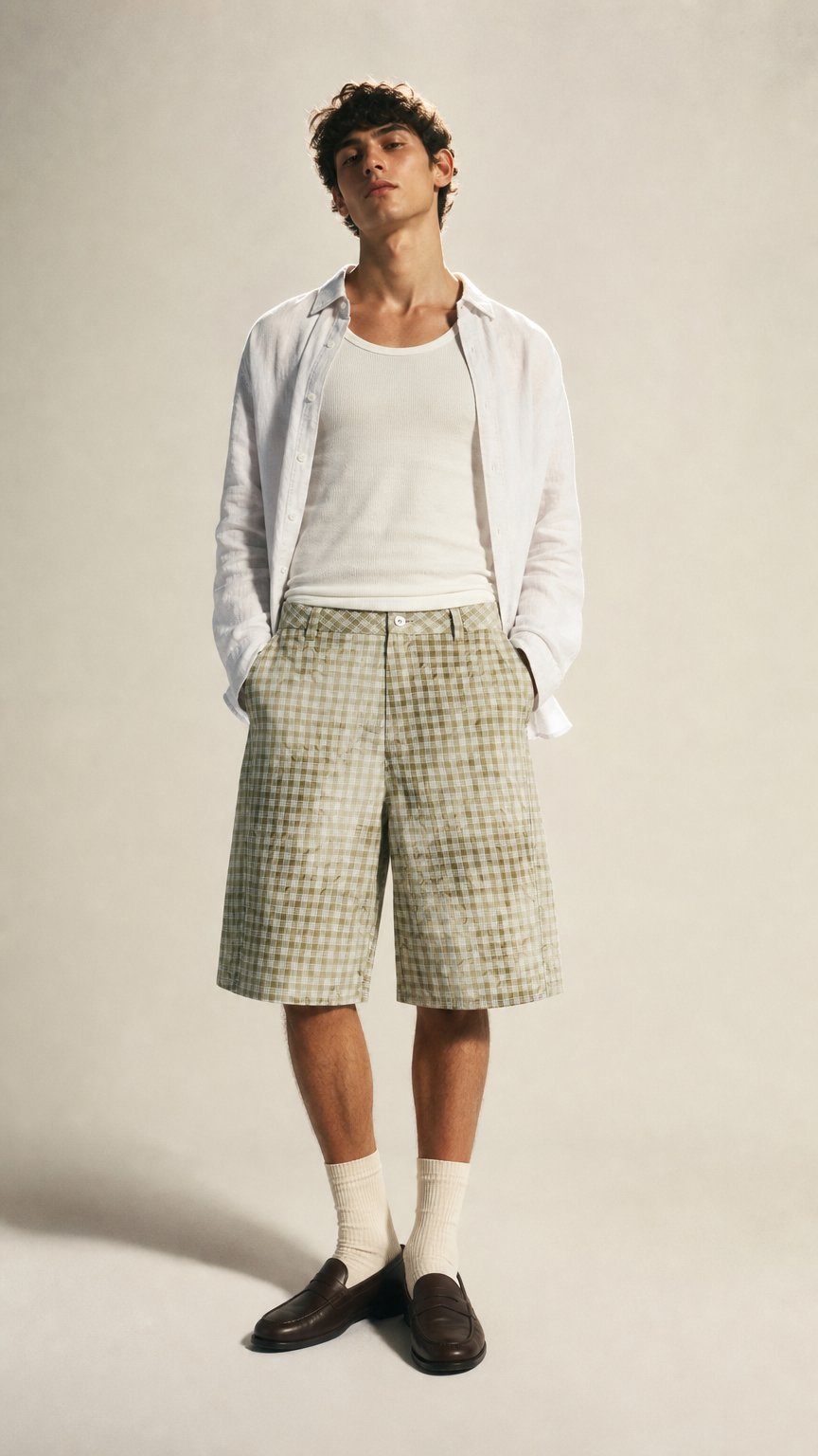 AI product shot of Forever Masc Vintage Wash Plaid Shorts