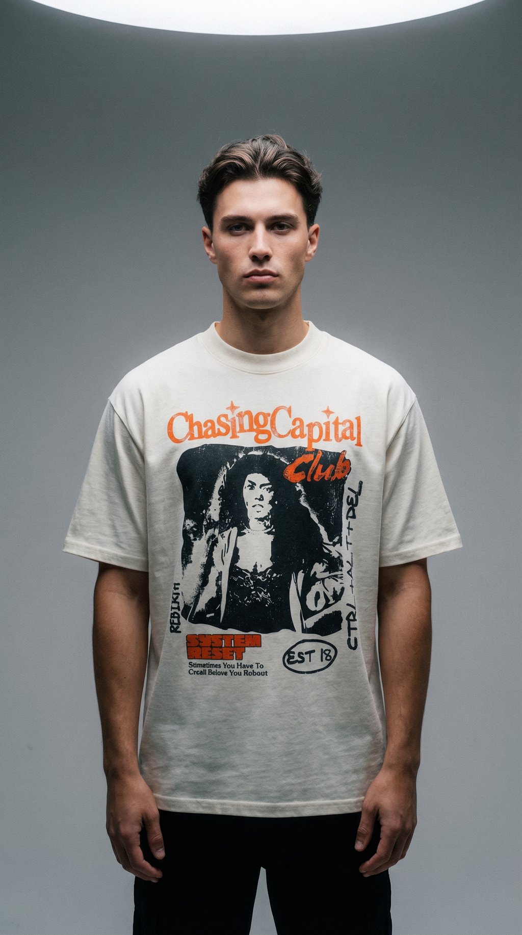AI product shot of SYSTEM RESET T-SHIRT