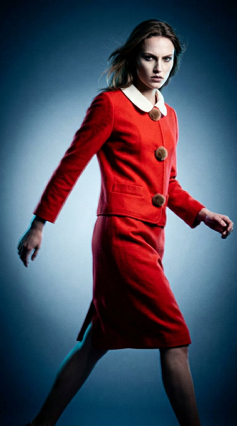 AI product shot of Dior Cashmere skirt suit Coral