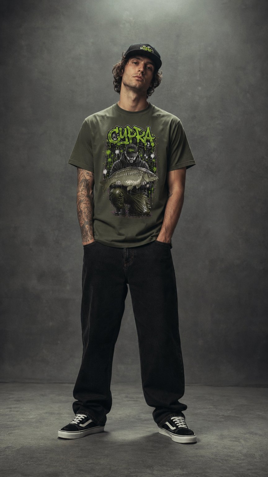 AI product shot of Cypra Carp Fishing (Catch) T-Shirt