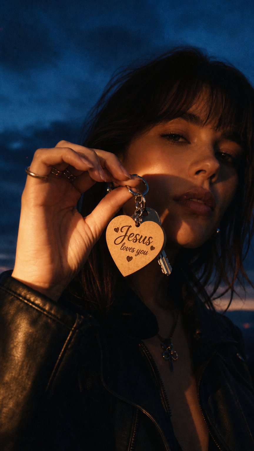 AI product shot of ❤️ Valentijn Sleutelhanger – “Jesus loves you”