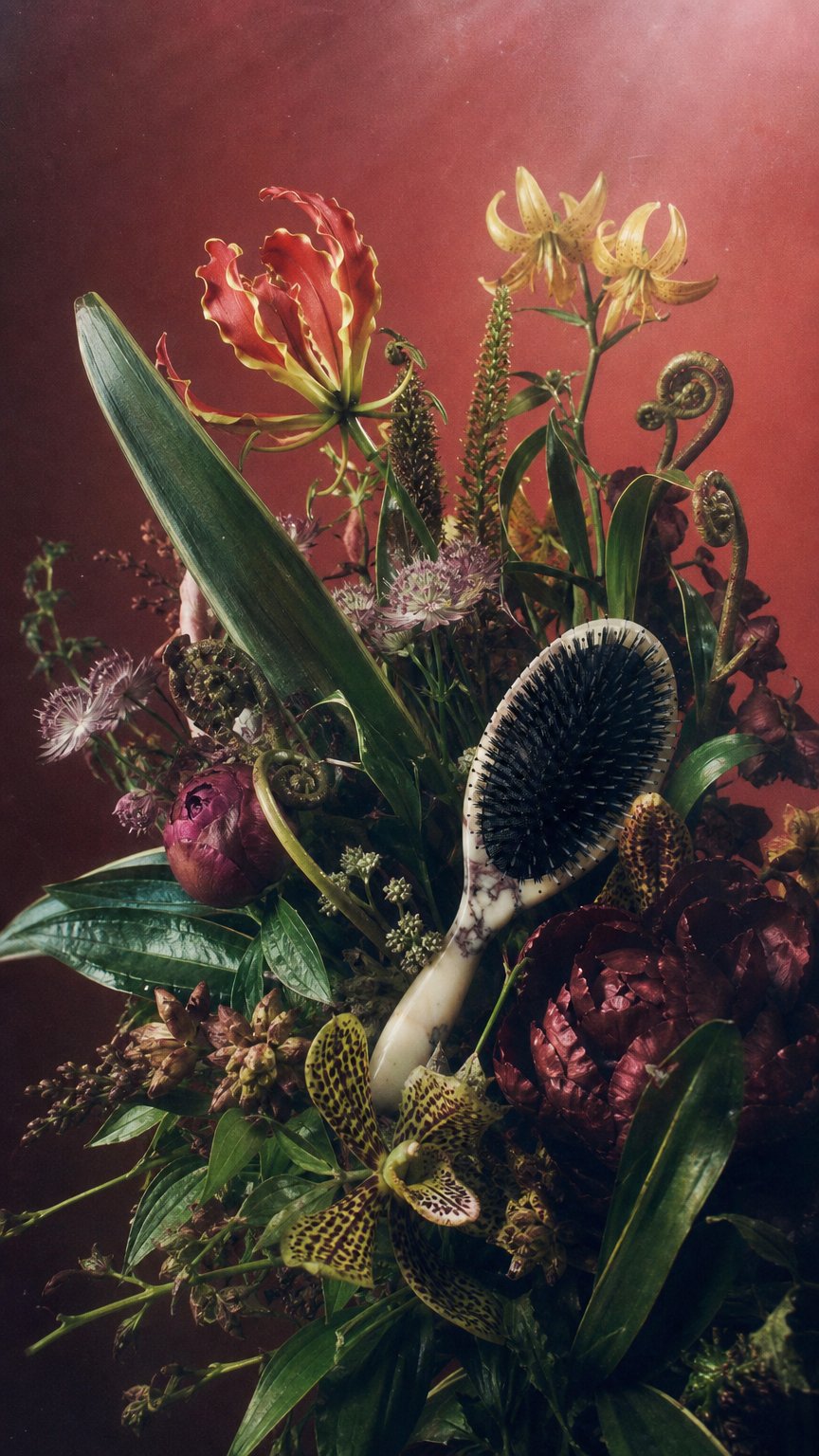 AI product shot of The Marble Hair Brush