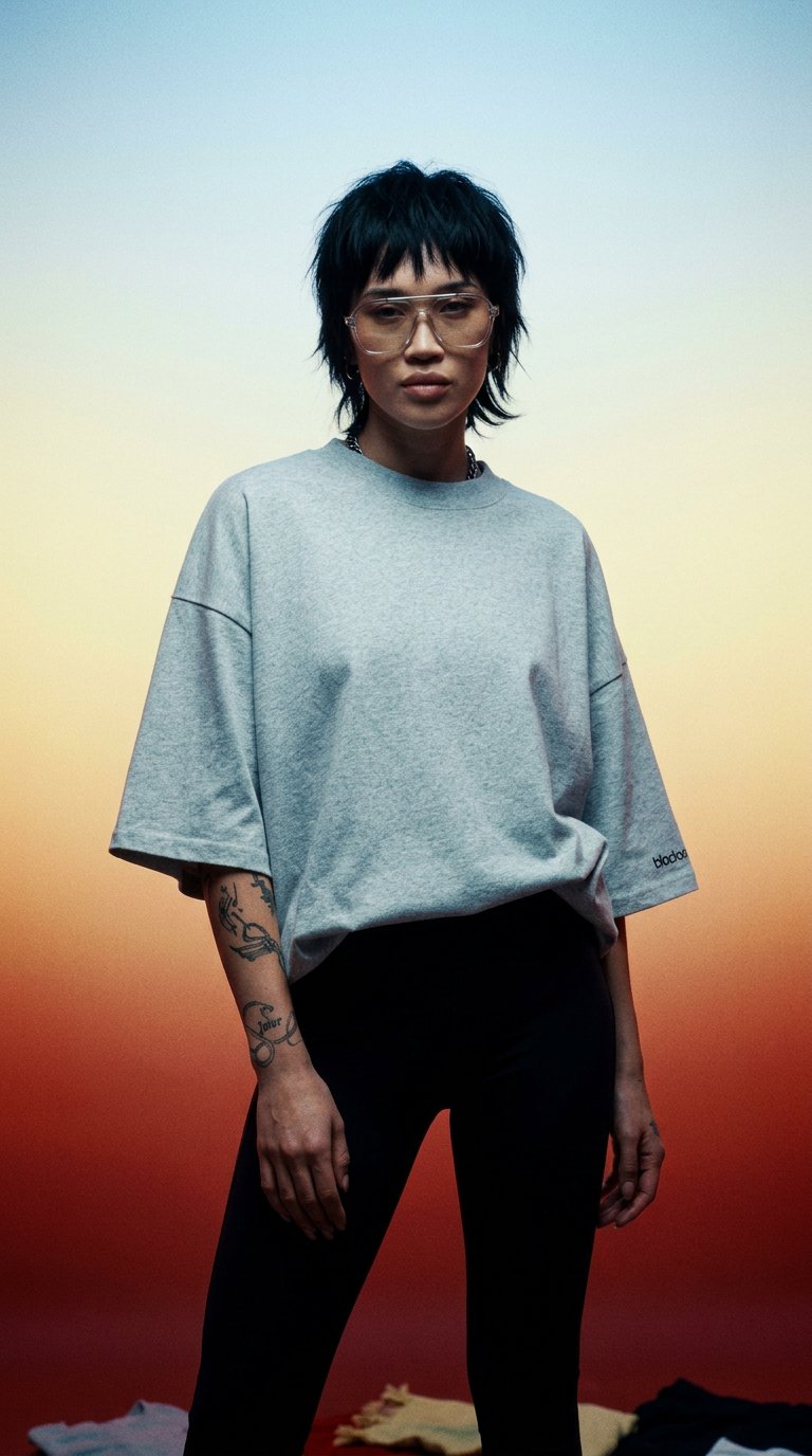 AI product shot of bp ICONIC 022 Tuck Tee Grey
