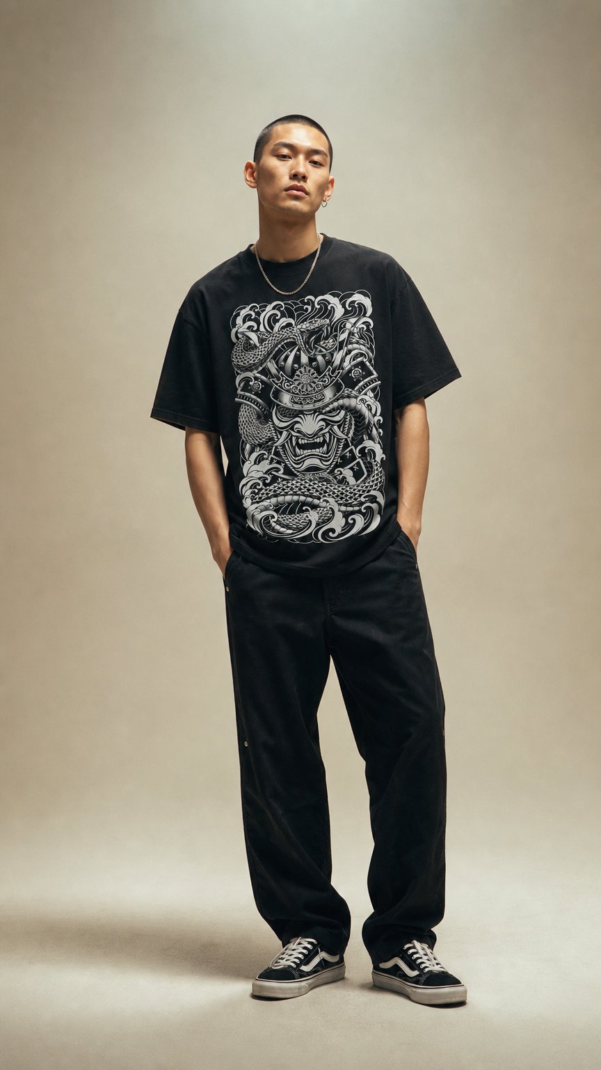 AI product shot of Irezumi Samurai Oversized Shirt