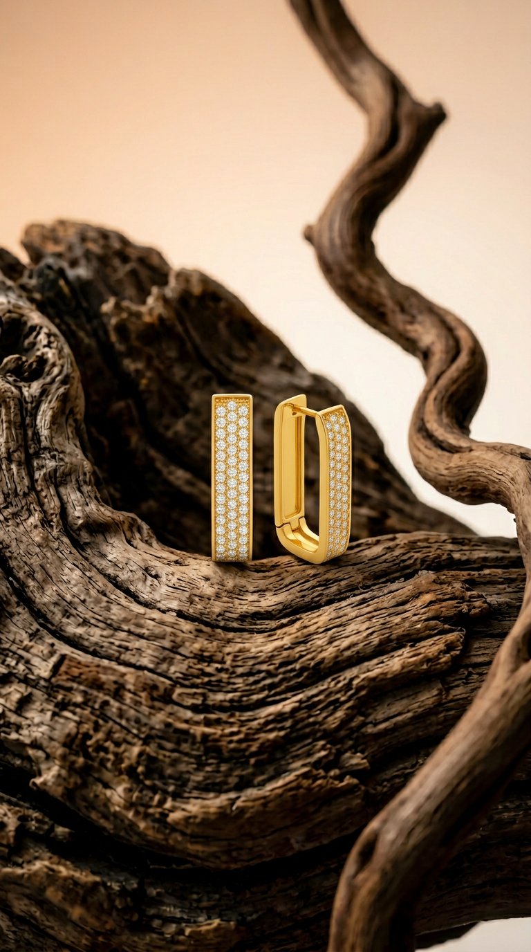 AI product shot of Diamond Rectangle Hoops Large