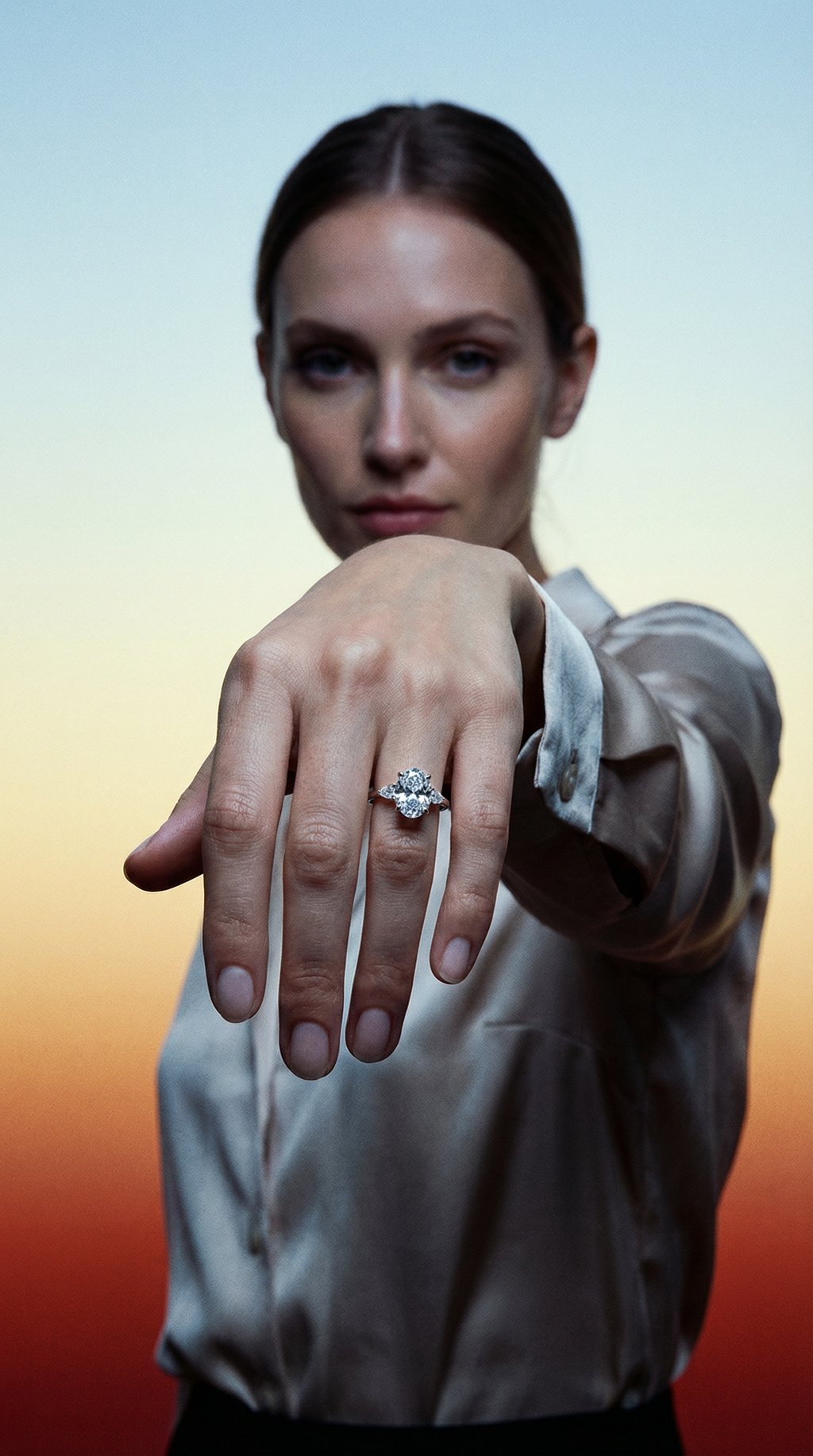 AI product shot of Aria Three Stone Diamond Ring (1/10 ct. tw.) in Platinum
