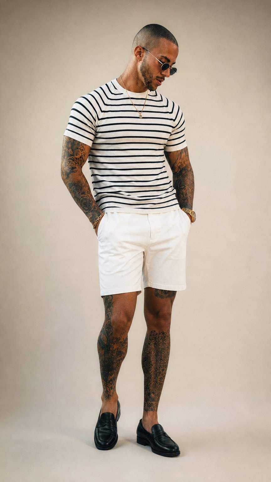 AI product shot of Alvori Stripe Tee - White/Navy
