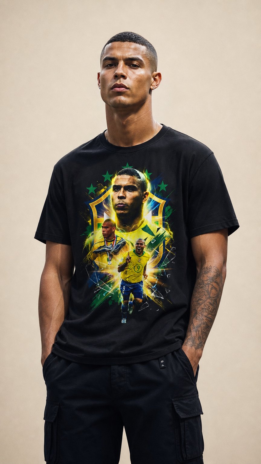 AI product shot of Brazil x Ronaldo Nazário (R9) World Cup Graphic T-Shirt
