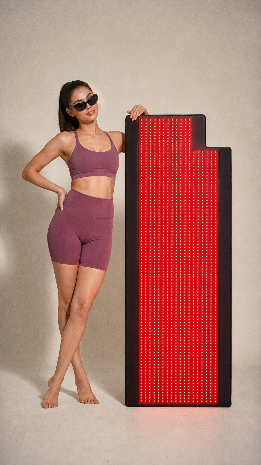 AI product shot of 2026 New 73“ x 33” Full Body Red Light Therapy Mat for Body Pain Relief Premium Leather 1370 Dual Wavelength LEDs Adjustable Timer & Intensity Black