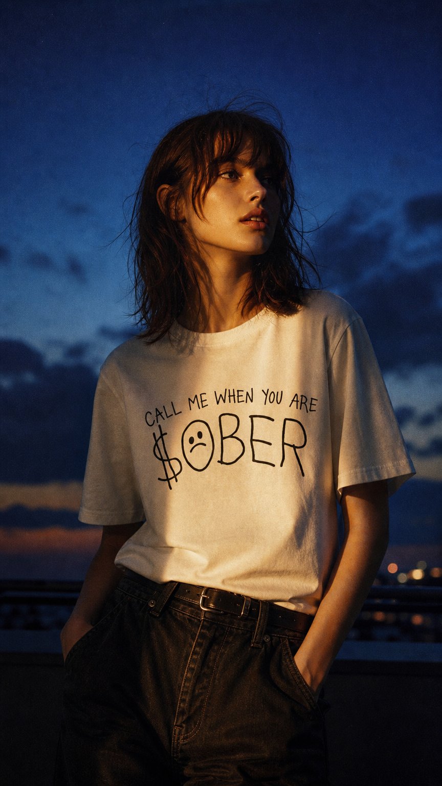 AI product shot of CALL ME WHEN YOU ARE $OBER BOXY DROP SHOULDER CROP T-SHIRT