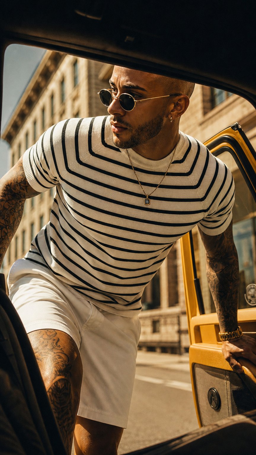 AI product shot of Alvori Stripe Tee - White/Navy