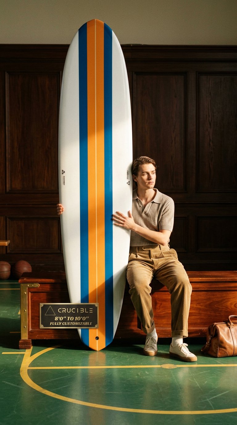 AI product shot of Crucible Surfboard (start at 1500$)