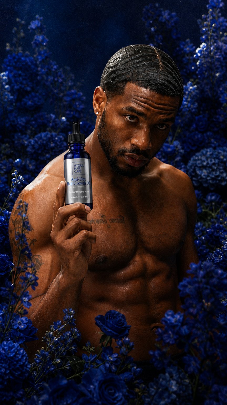 AI product shot of Men’s Formula Anti-Dōt Nourishing Hair Growth and Beard Oil 4 oz