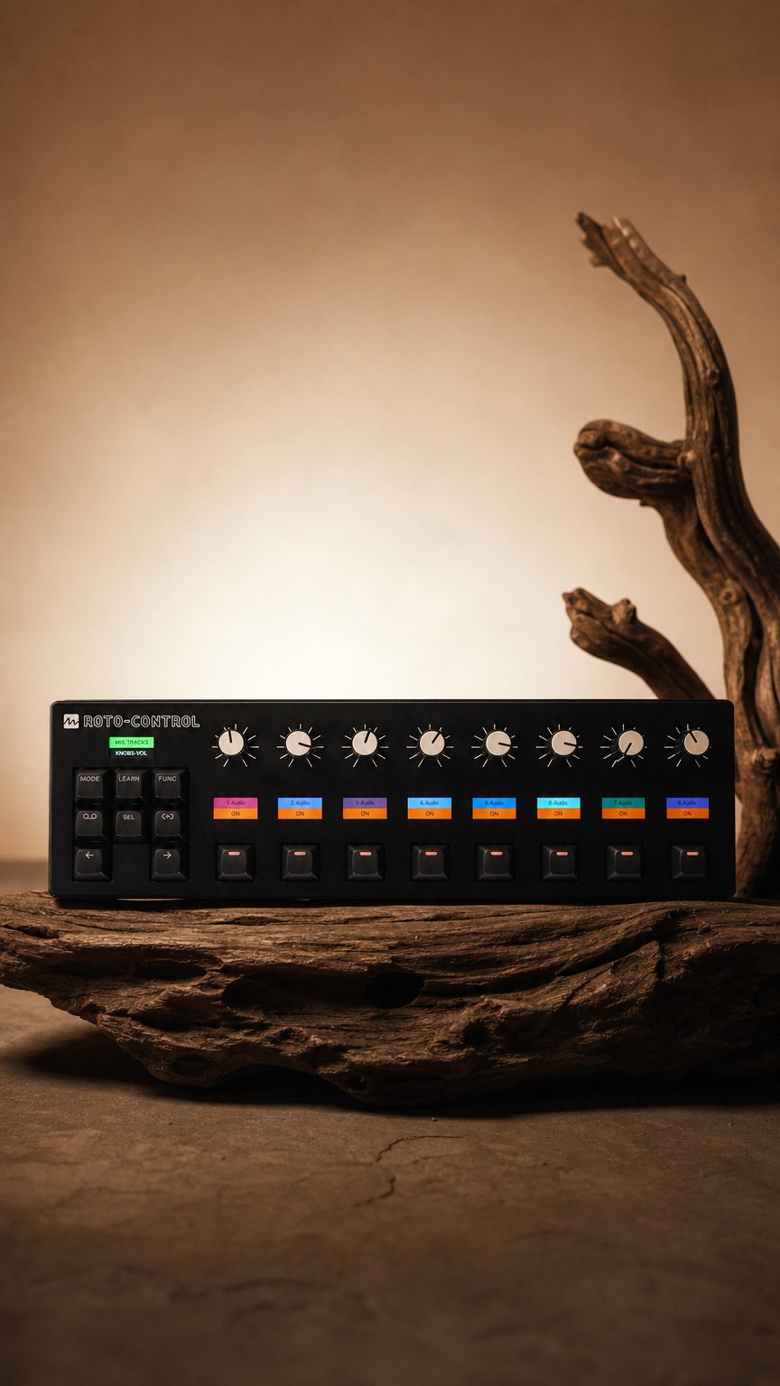 AI product shot of ROTO-CONTROL Motorized MIDI Controller