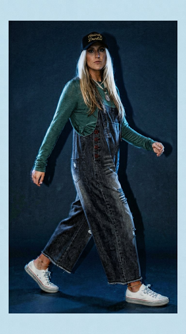 AI product shot of High Hopes Slouchy Denim Overalls