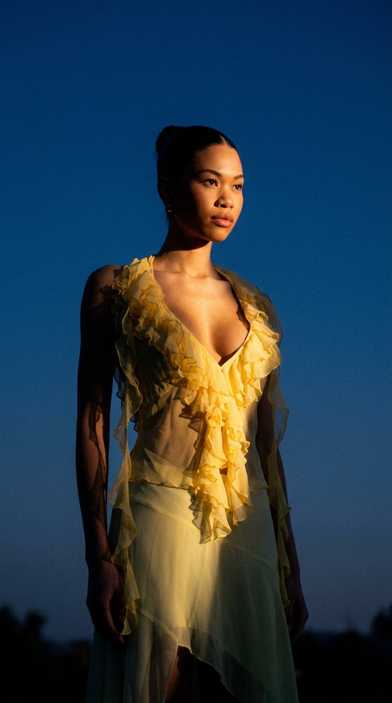AI product shot of Lovers + Friends Women's Yellow Ila Sheer Top
