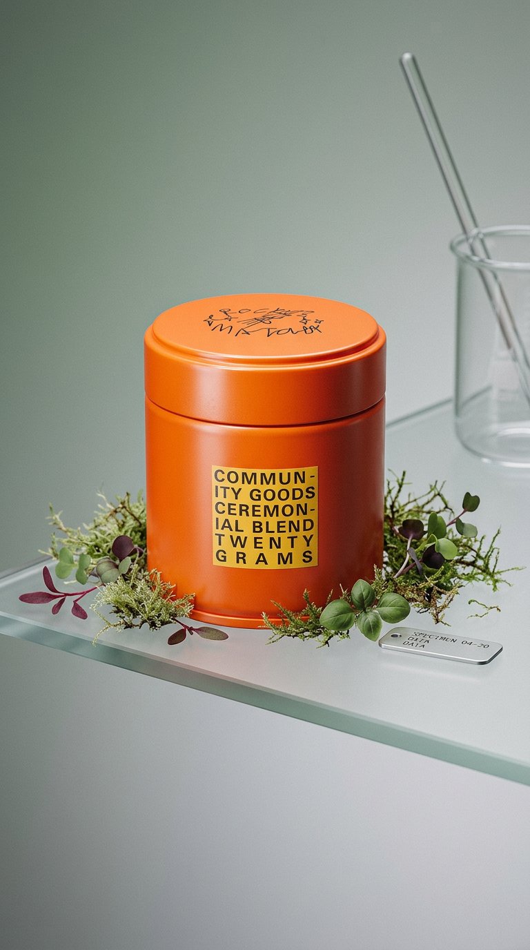 AI product shot of rocky's matcha for Community Goods Ceremonial Blend 20g