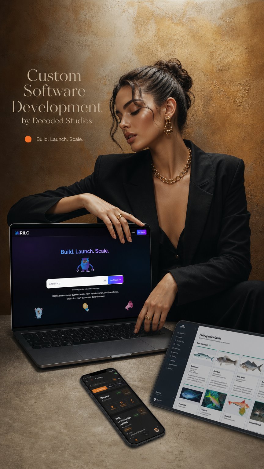 AI product shot of Custom software development by Decoded Studios