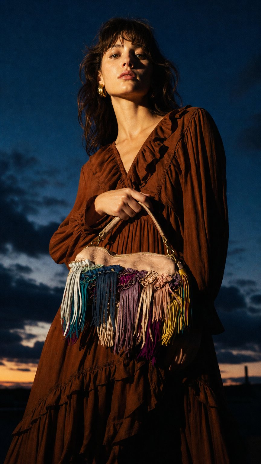 AI product shot of Lyric Leather Bag with Fringe