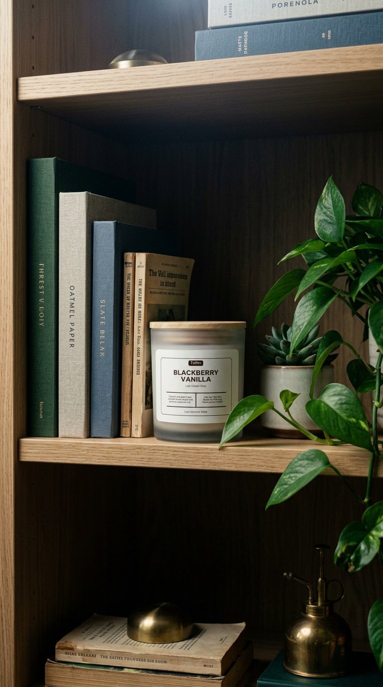 AI product shot of Blackberry Vanilla Candle Frosted Glass (Hand Poured)