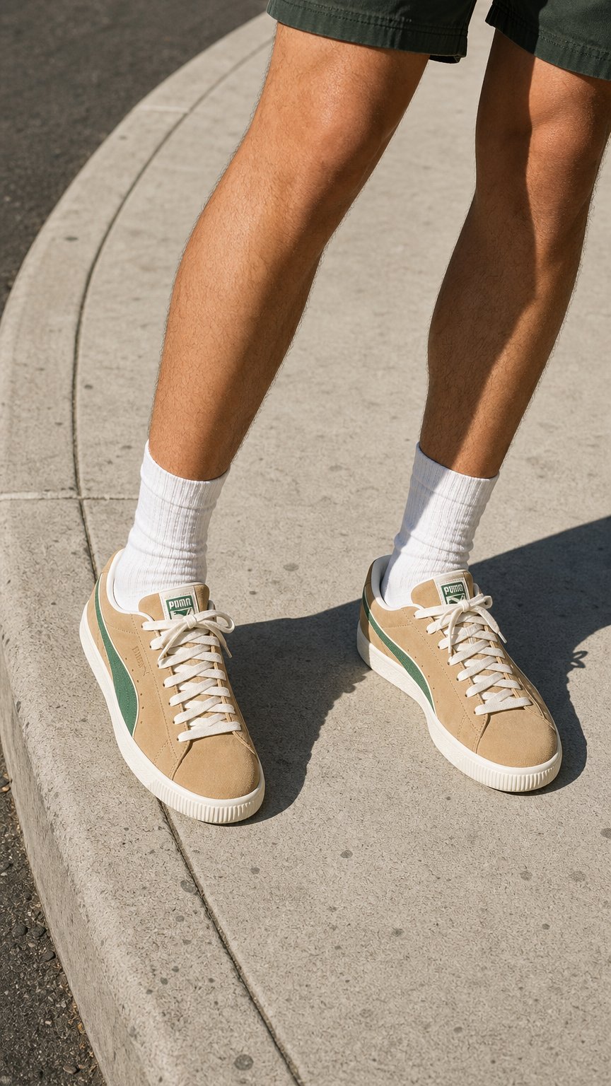 AI product shot of Puma Suede VTG Light Sand/Forest