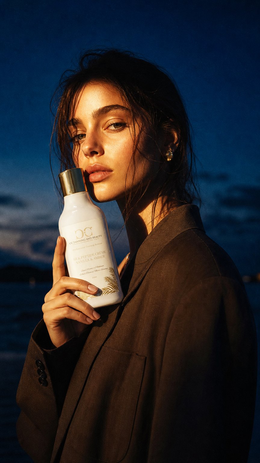 AI product shot of CC Tan Accelerator Silk Peptide Lotion for Sun & Sunbeds