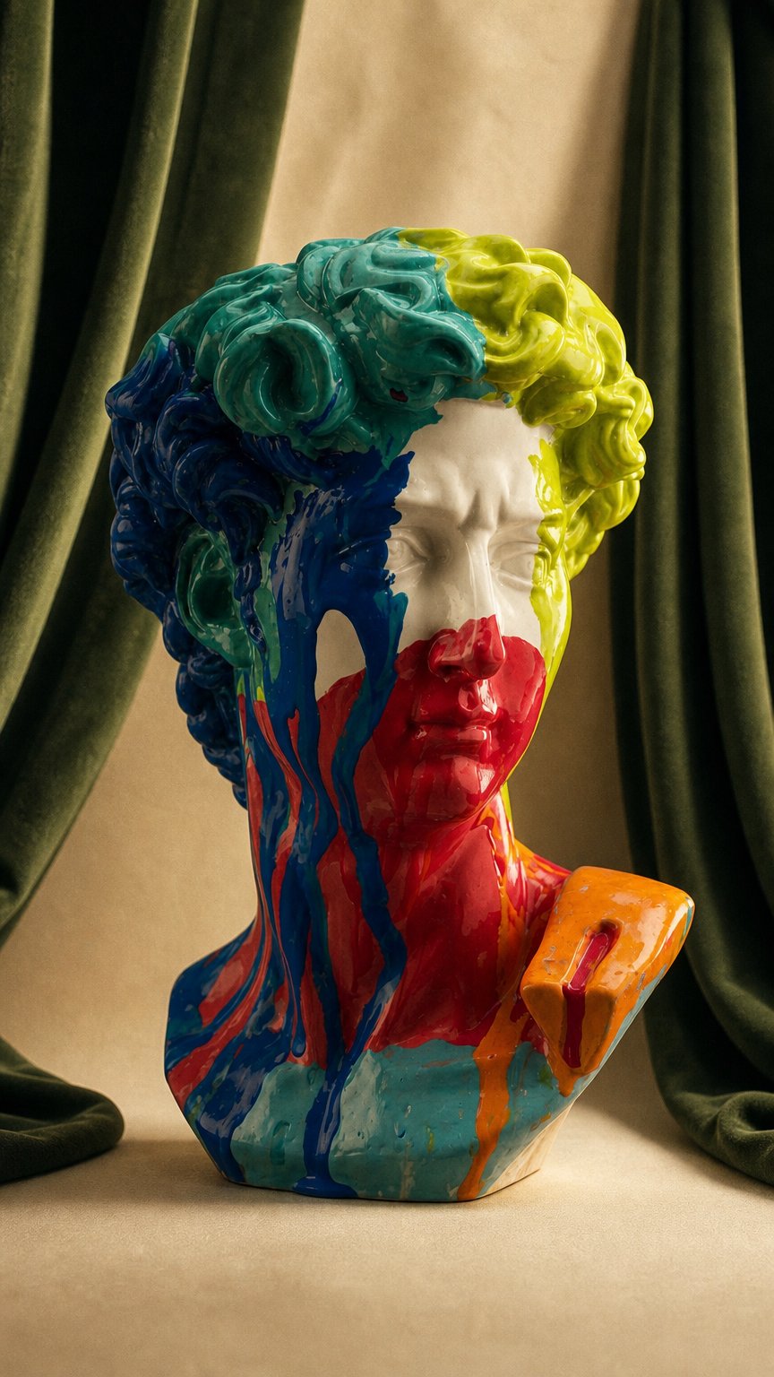 AI product shot of David IV Blood Splatte Sculpture – Luxury Art Bust for Home Decor | Plastara