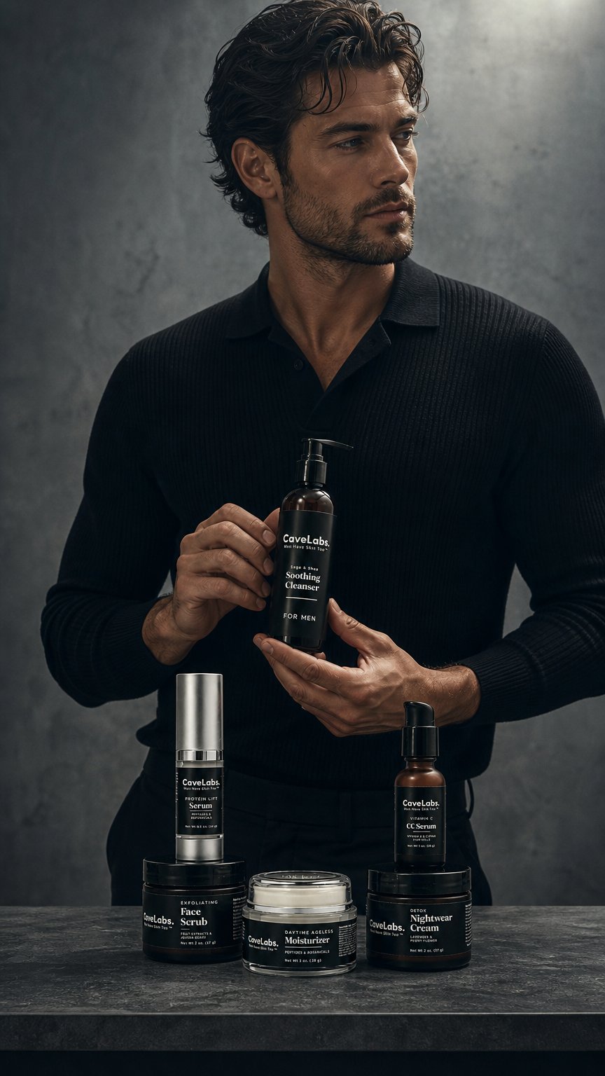 AI product shot of Cave Labs Better Men's Skincare Bundle