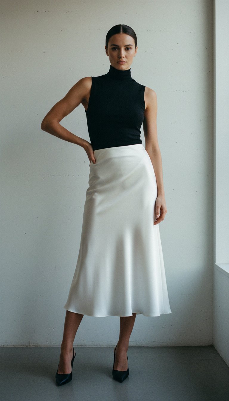 AI product shot of Nicole Satin Maxi Skirt Set - Cream