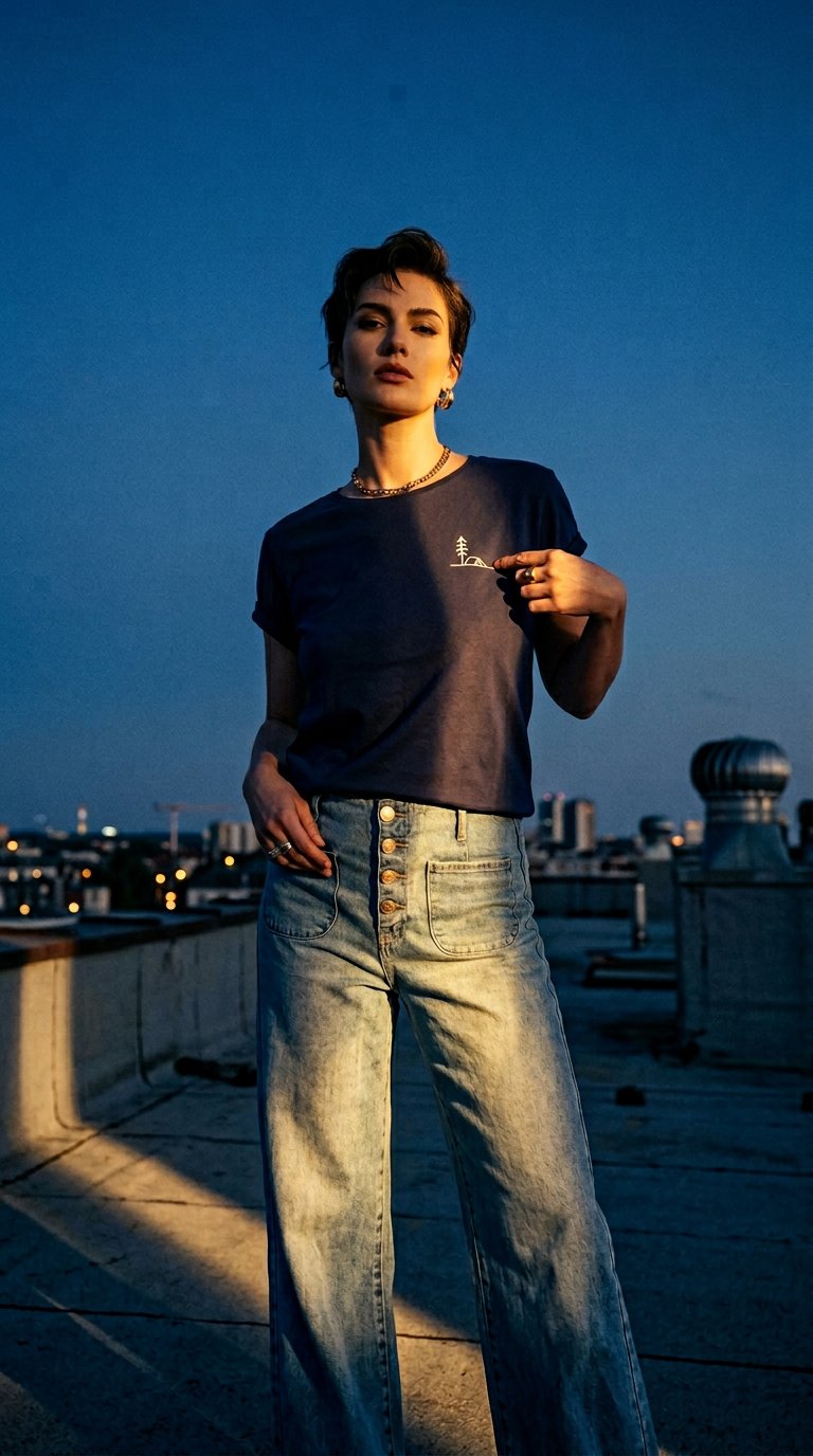 AI product shot of Shirt Me Time Freiluft Navy Bio Baumwolle