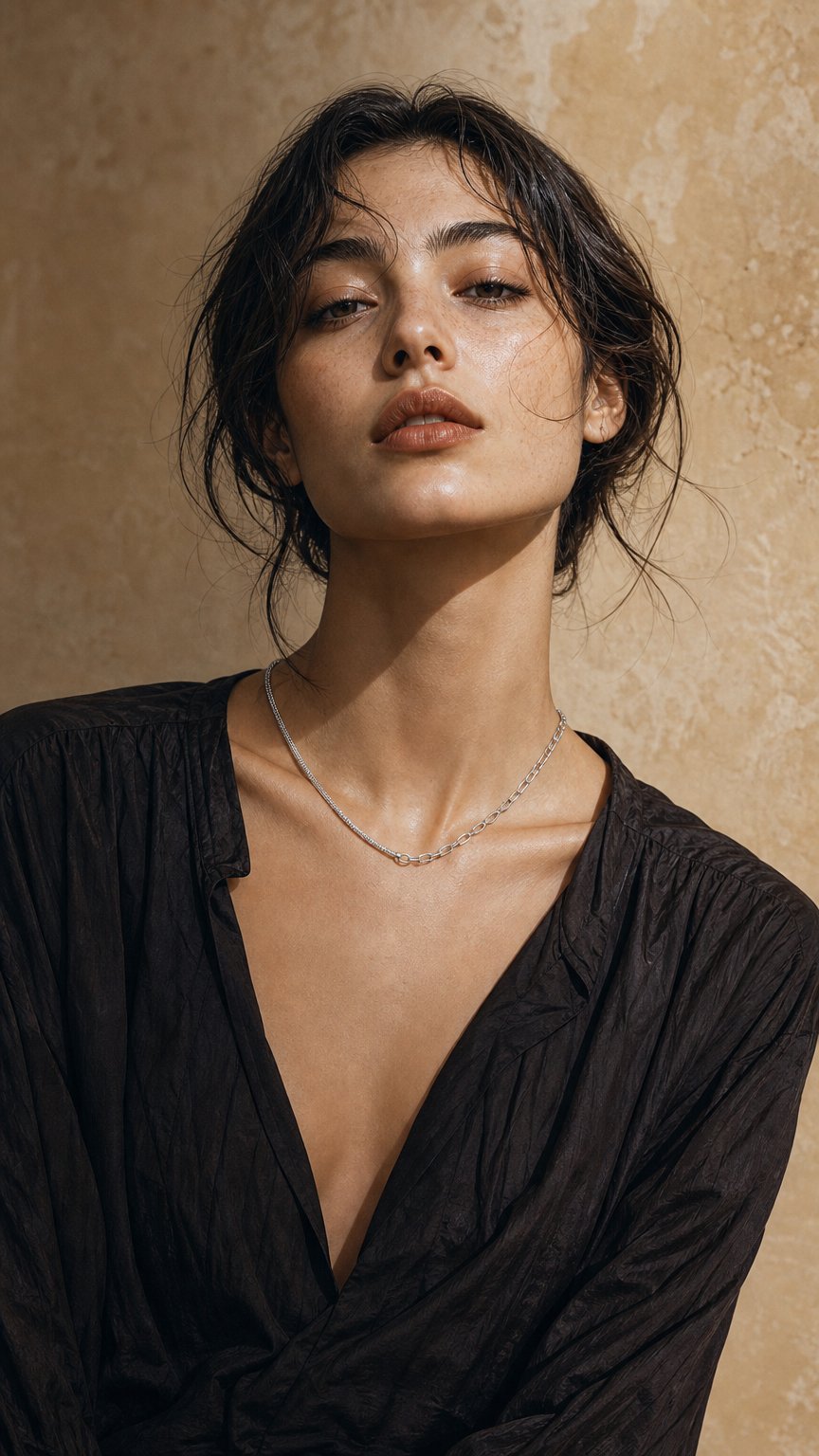 AI product shot of SILVER MIX CHAIN NECKLACE (SHORT)