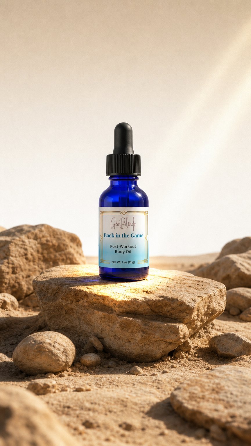 AI product shot of GeoBlends Back in the Game Post-Workout Muscle Oil