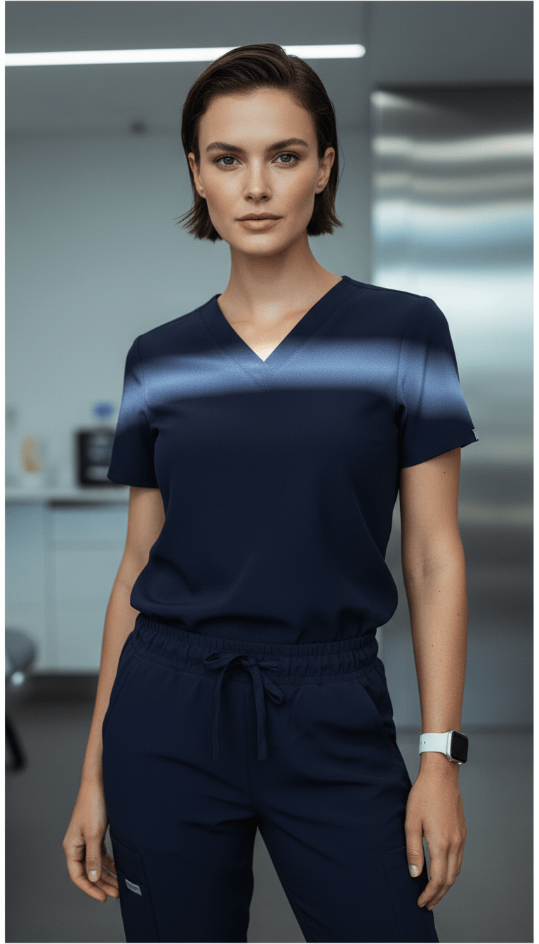 AI product shot of IRONIK Navy Blue Scrub Set - Top & Cargo Pants